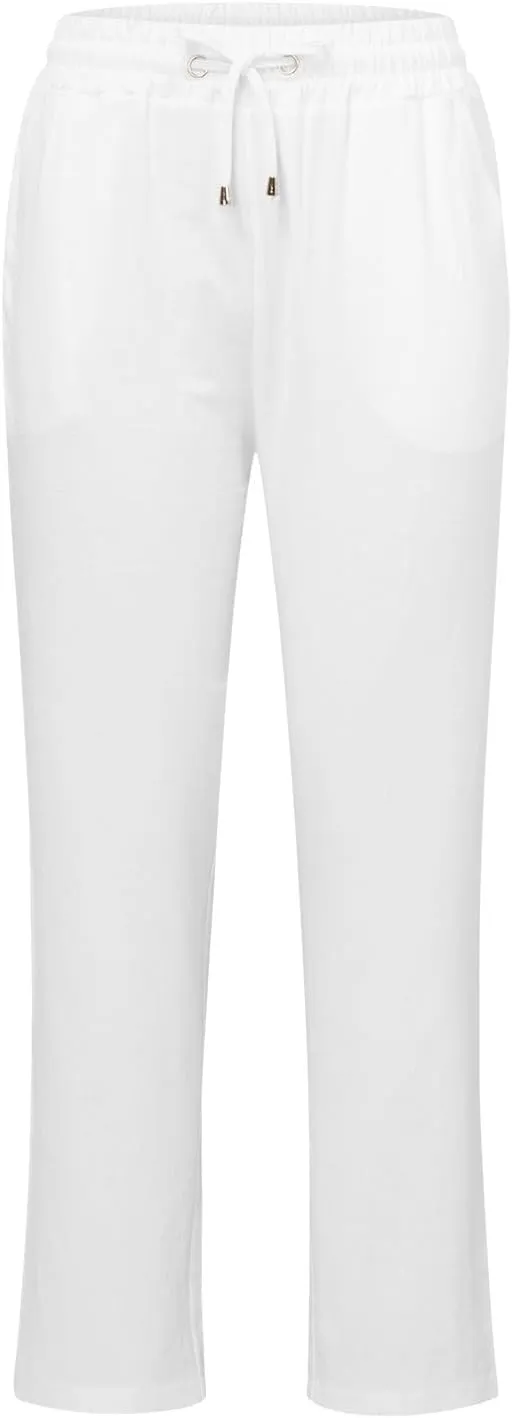 2025 Womens Casual Cotton Linen Pants Lightweight Summer Relax Fit Elastic Waist Solid Color Lounge Long Trousers