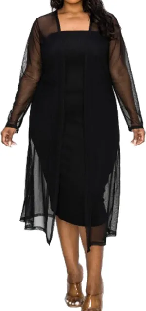 646 - Sheer Lace Long Sleeve Open Front Long Body Asymmetric Hem Hi Low Duster Cardigan