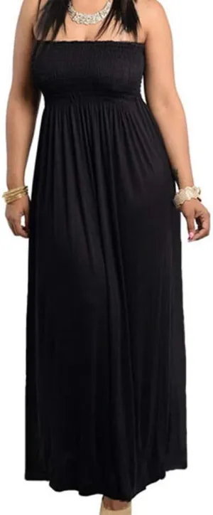811 - Smocked Chest Strapless Tube Long Maxi Beach Cover-up Dress