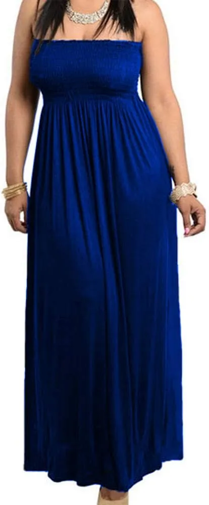 811 - Smocked Chest Strapless Tube Long Maxi Beach Cover-up Dress