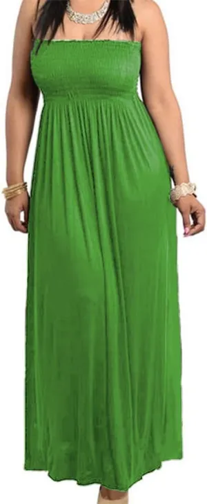 811 - Smocked Chest Strapless Tube Long Maxi Beach Cover-up Dress