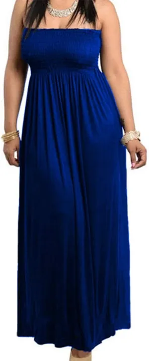 811 - Smocked Chest Strapless Tube Long Maxi Beach Cover-up Dress