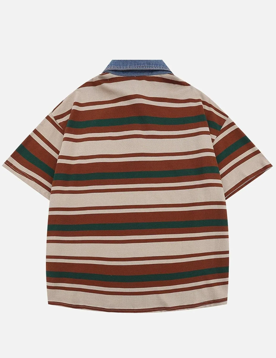 Aelfric Eden Stripe Star Polo Tee Oversized Button Collar T Shirt Short Sleeve Y2k Tops