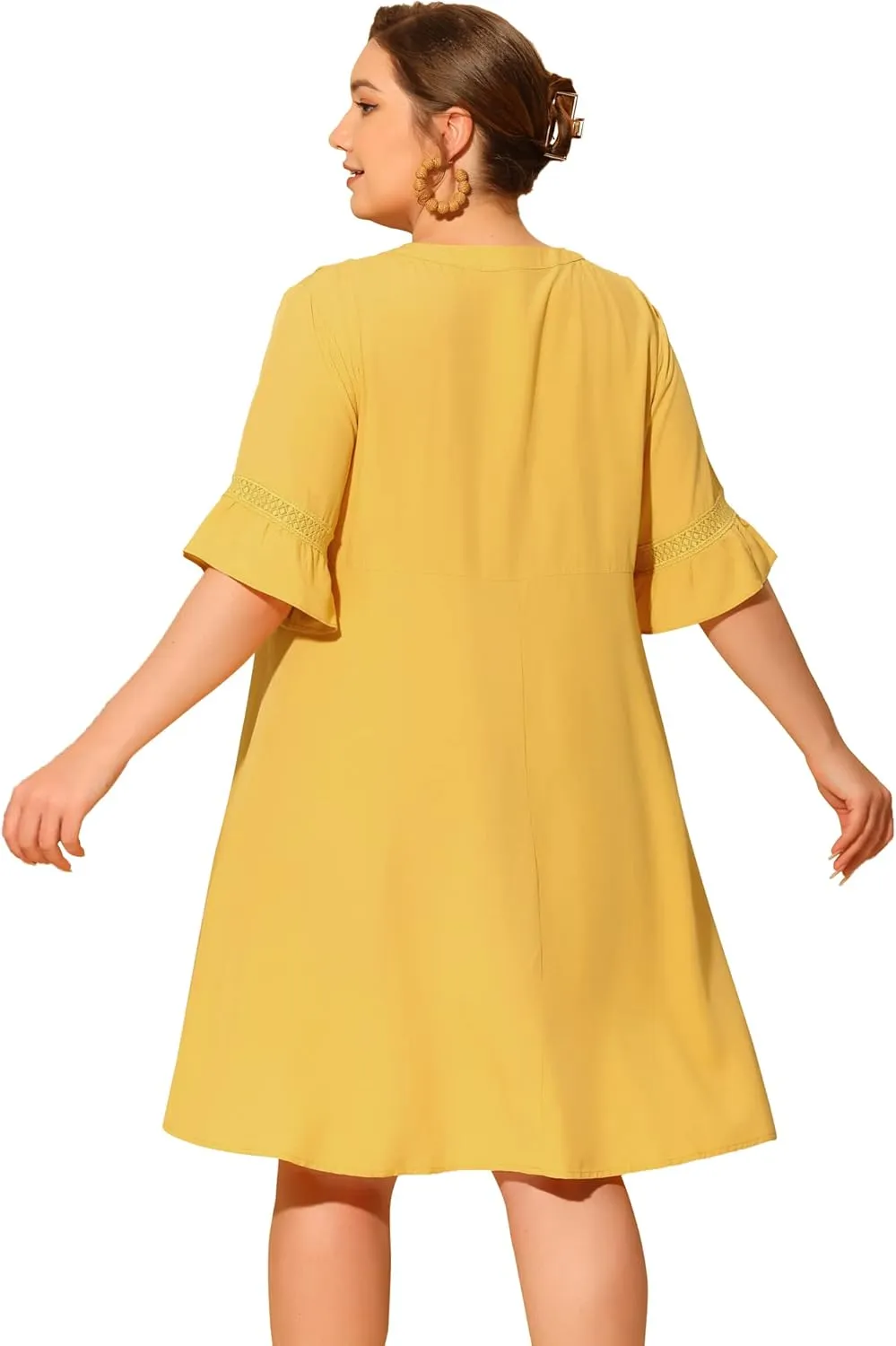 Agnes Orinda Boho Dress for Women Plus Size Ruffle Short Sleeve Lace Insert V Neck Tassel Bohemian Mini Dresses
