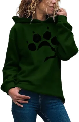 Akivide Womens Dog Paw Graphic Hooded Sweatshirts Oversized Long Sleeve Hoodie Casual Loose Cute Pullover Tops