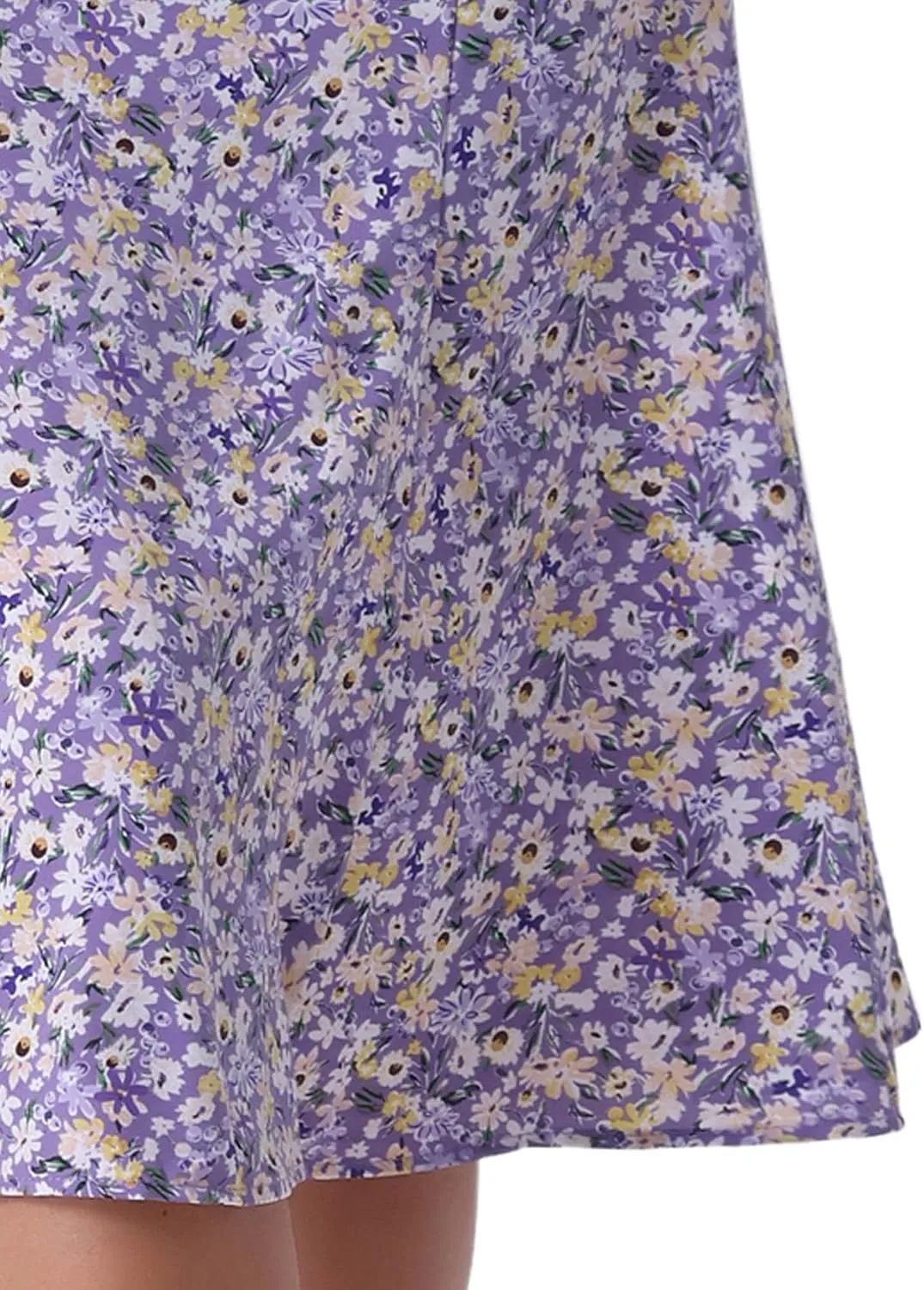 Allegra K Women's Floral Midi Skirt Peasant Elastic Waist A-Line Ditsy Leave Print Skirts