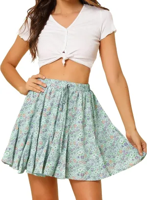 Allegra K Women's Floral Pleated Skirt Ruffle High Waist Summer Mini Skirt