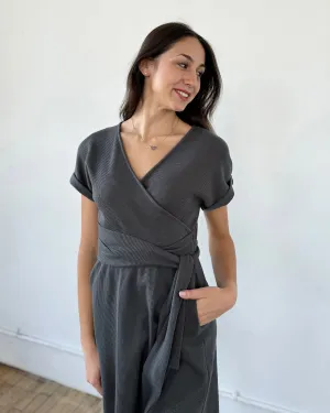 ALOE waffle knit dress in Charcoal Blue