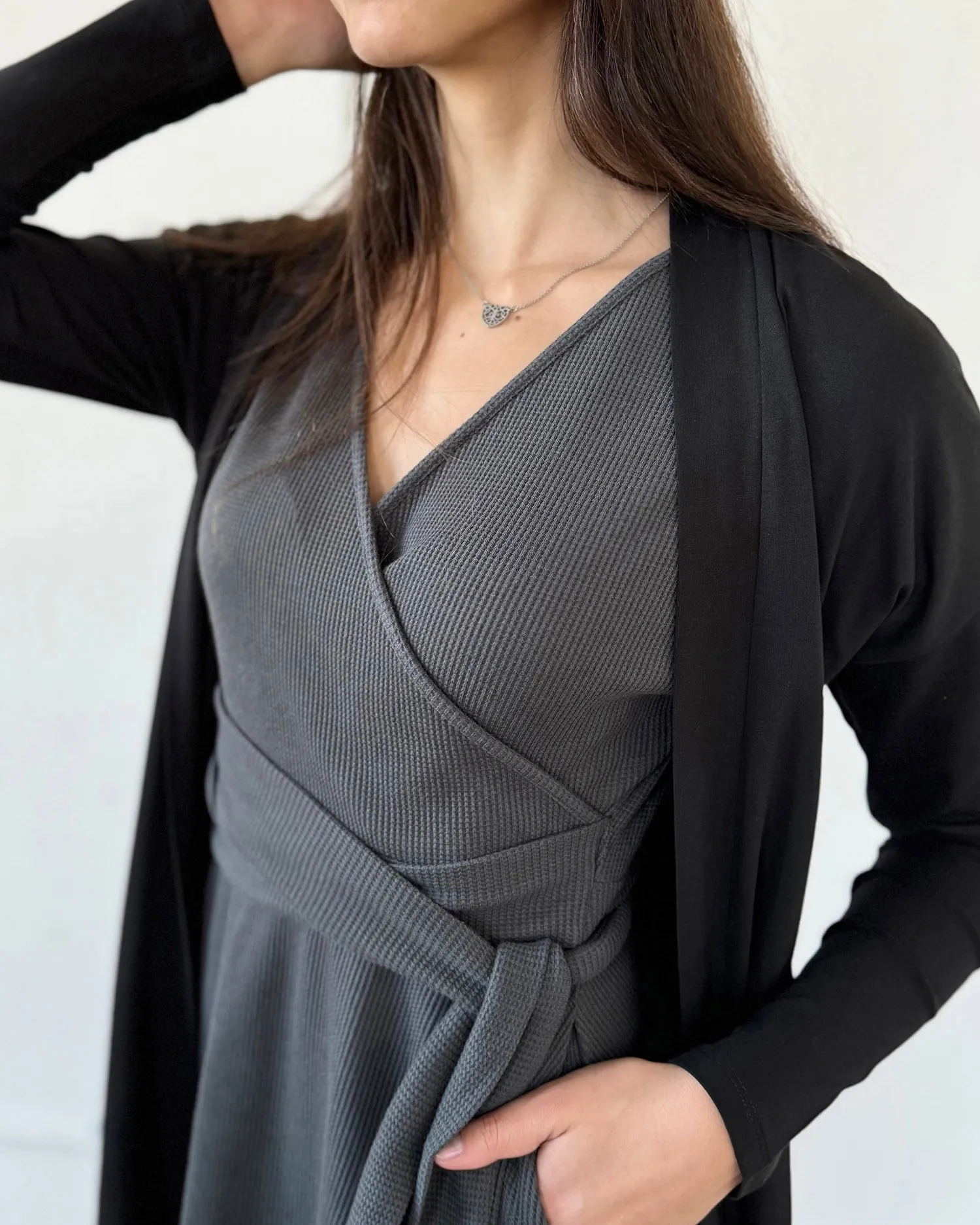 ALOE waffle knit dress in Charcoal Blue