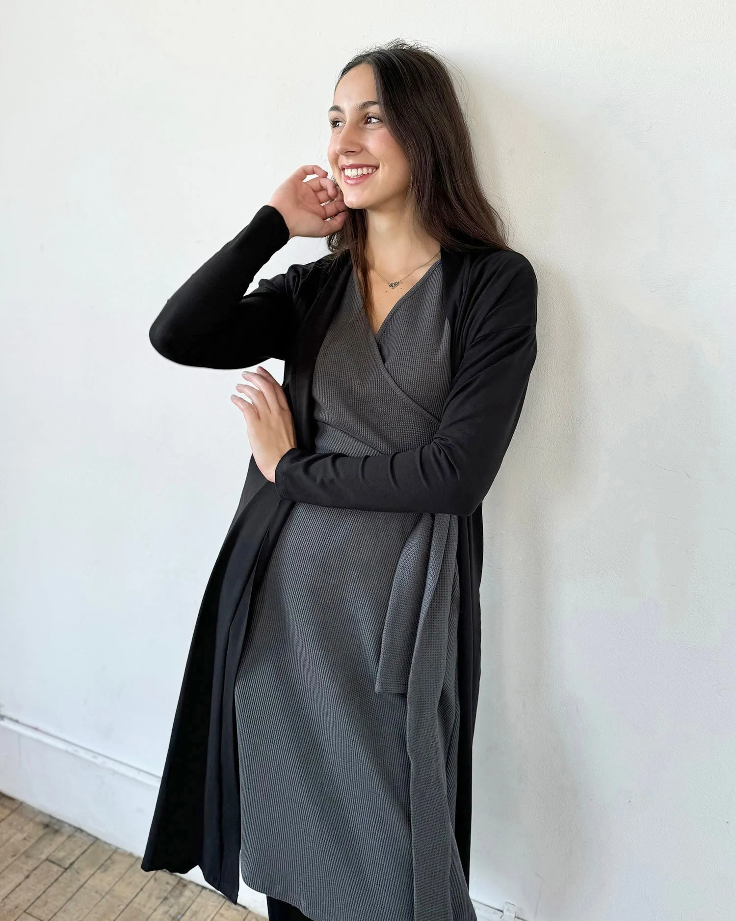 ALOE waffle knit dress in Charcoal Blue