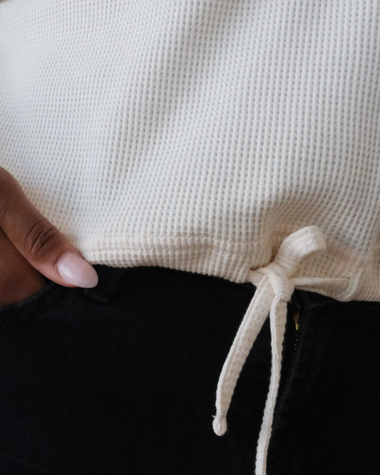 ANNIKA waffle knit top in Warm Ivory