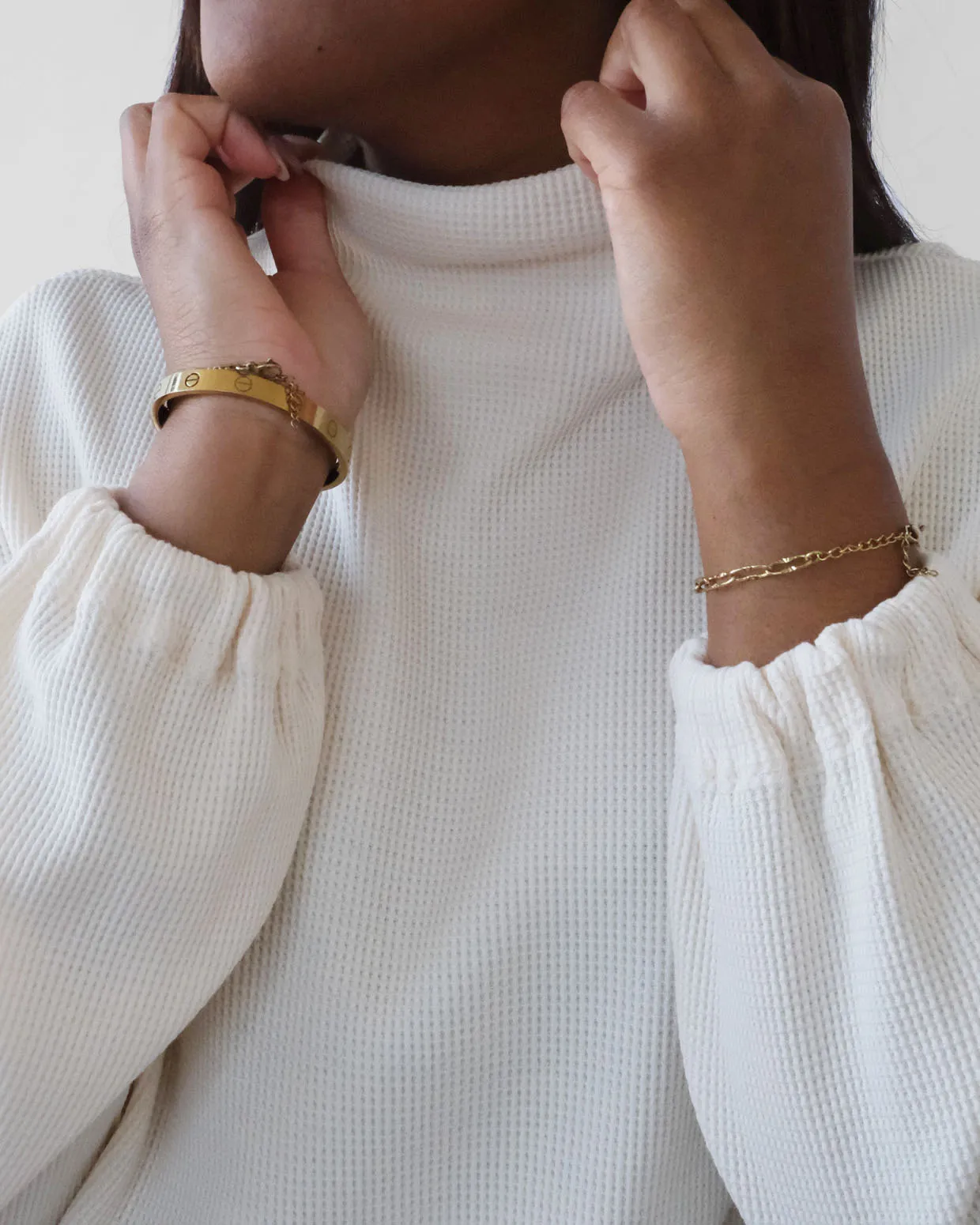 ANNIKA waffle knit top in Warm Ivory