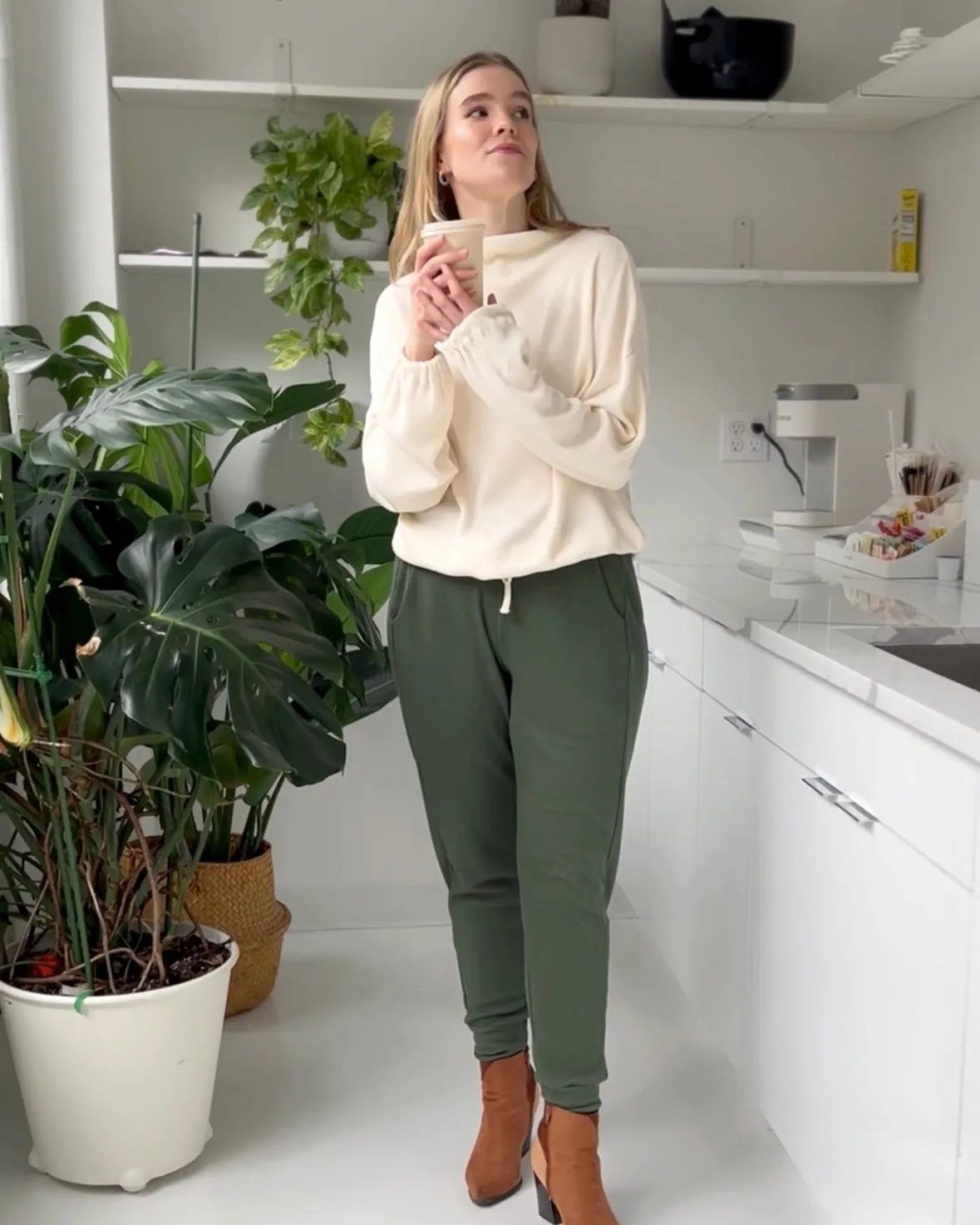 ANNIKA waffle knit top in Warm Ivory