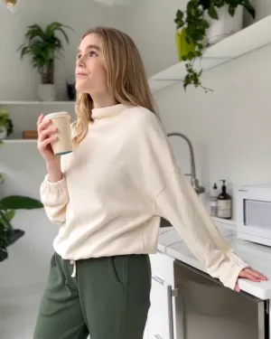 ANNIKA waffle knit top in Warm Ivory