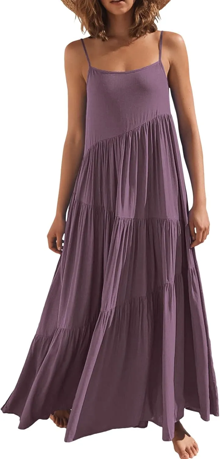 ANRABESS Women Summer Casual Loose Sleeveless Sundress Spaghetti Strap Flowy Boho Linen Beach Vacation Maxi Long Dress