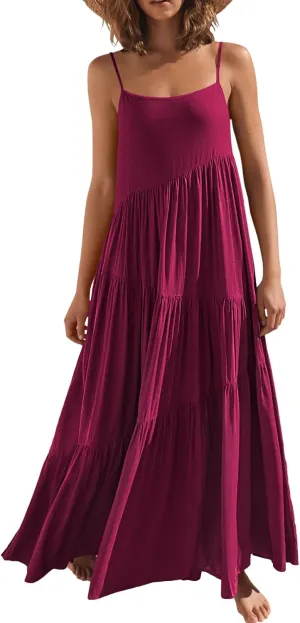 ANRABESS Women Summer Casual Loose Sleeveless Sundress Spaghetti Strap Flowy Boho Linen Beach Vacation Maxi Long Dress
