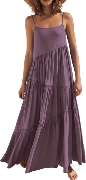 ANRABESS Women Summer Casual Loose Sleeveless Sundress Spaghetti Strap Flowy Boho Linen Beach Vacation Maxi Long Dress