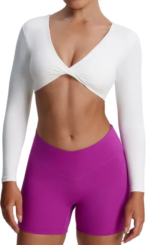 Aoxjox Long Sleeve Crop Tops for Women Sienna Twist Deep V Workout Cropped T Shirt Top