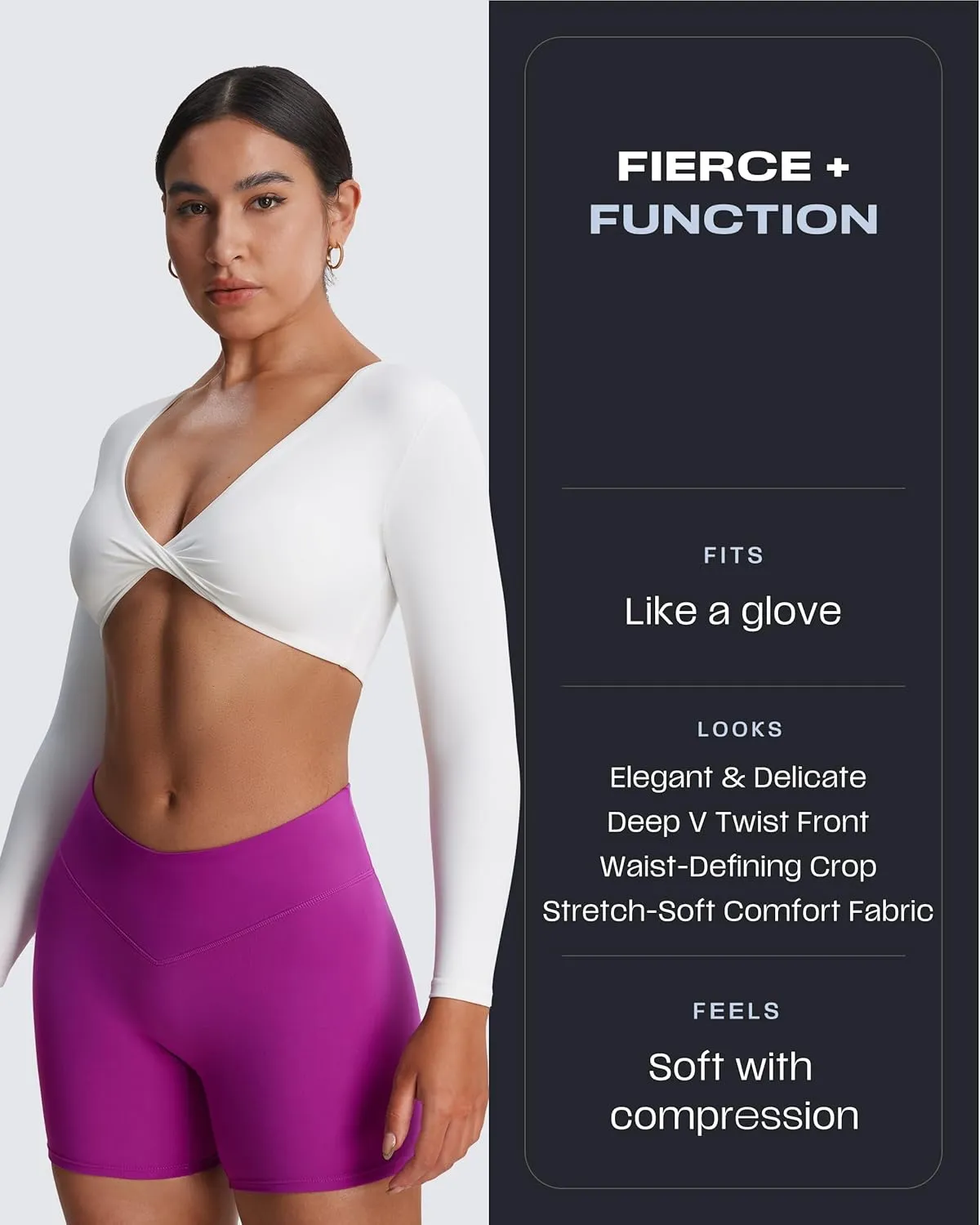 Aoxjox Long Sleeve Crop Tops for Women Sienna Twist Deep V Workout Cropped T Shirt Top