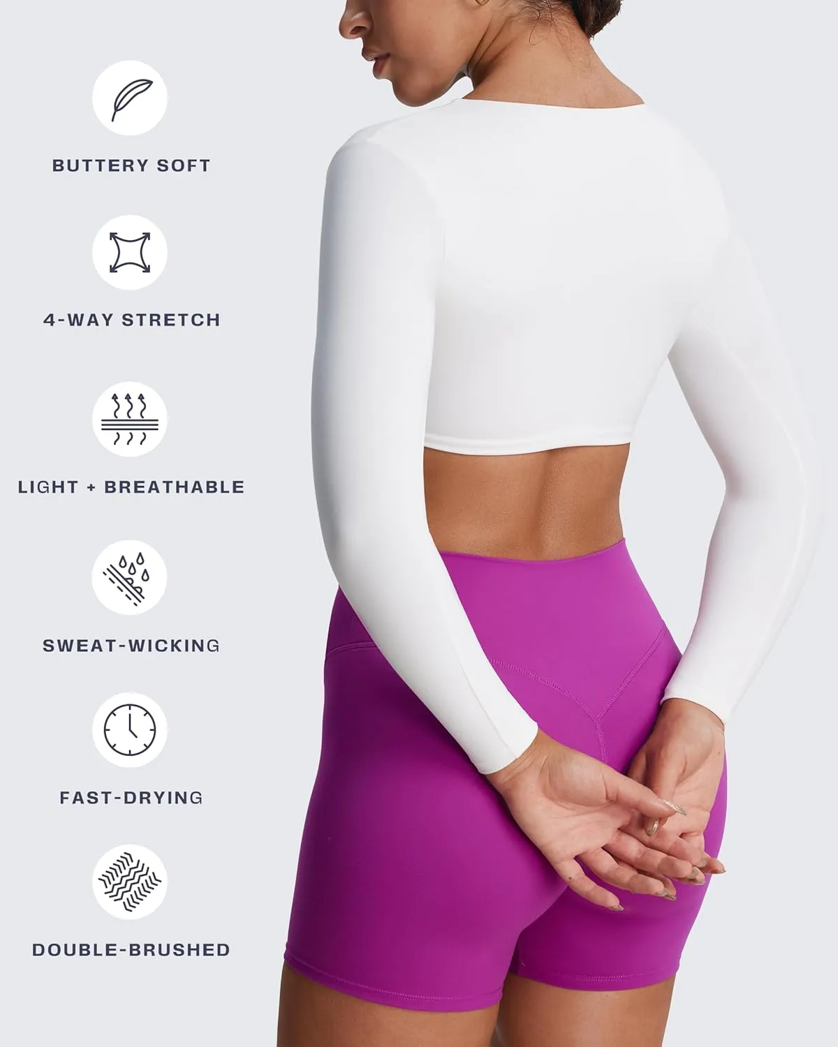 Aoxjox Long Sleeve Crop Tops for Women Sienna Twist Deep V Workout Cropped T Shirt Top