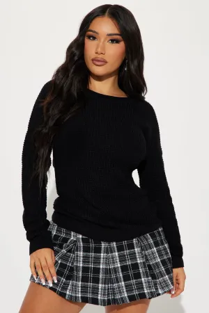Ariana Waffle Sweater - Black
