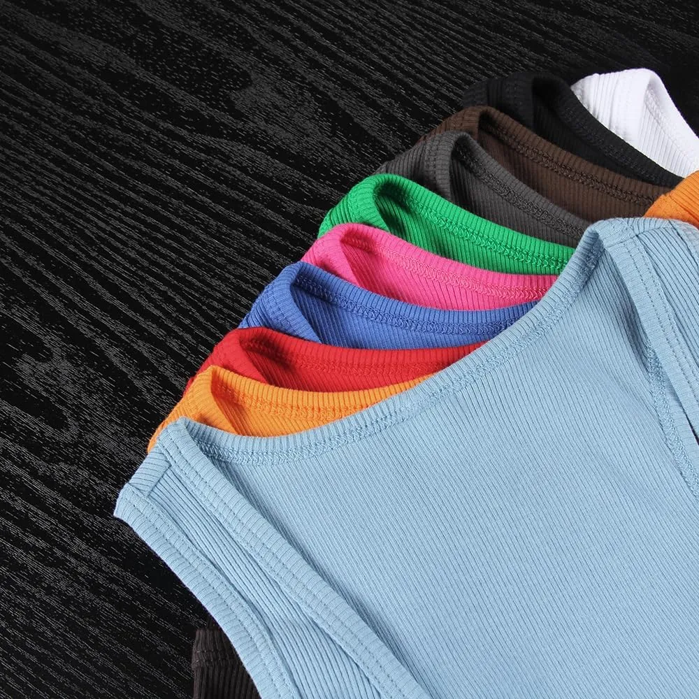 Artfish Women's Sleeveless Shirt Ribbed Fitted Scoop Neck Basic Crop Tank Top Cropped