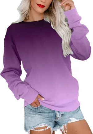 BeadChica Women's Casual Crew Neck Sweatshirts Long Sleeve Tops Cute Pullover Loose Fit-Gradient-M