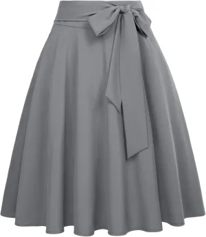 Belle Poque Women's High Waist A-Line Pockets Skirt Skater Flared Midi Skirt Vinage Skirt