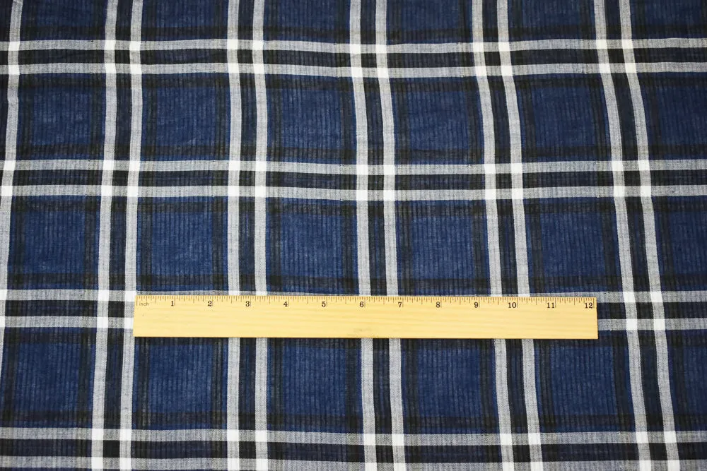 Blue-Black-Multi Famous Maker Cotton Plaid Double Gauze Woven Fabric