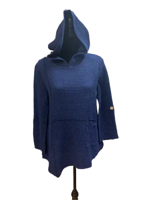 Blue Waffle Knit Hooded Top w/Pockets