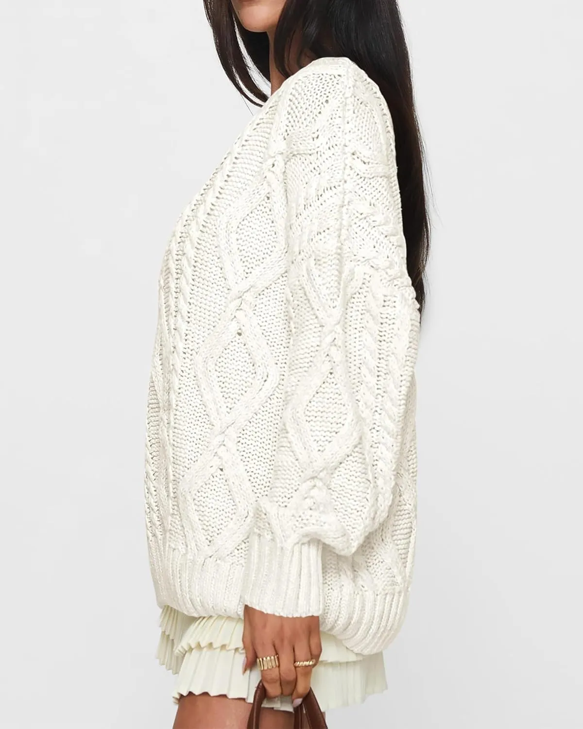 BTFBM Casual Women Long Sleeve Sweater 2025 Fall Ribbed Knit Pullover Loose Crewneck Cable Sweater Jumper Tops