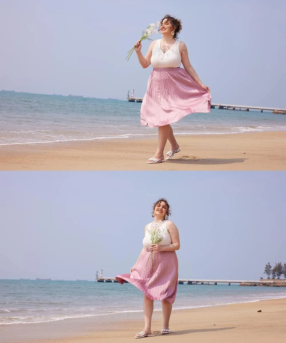 CARCOS Plus Size Midi/Mini Skirks for Women Solid/Star/Striped A Line Flowy High Waist Skirt XL-5XL