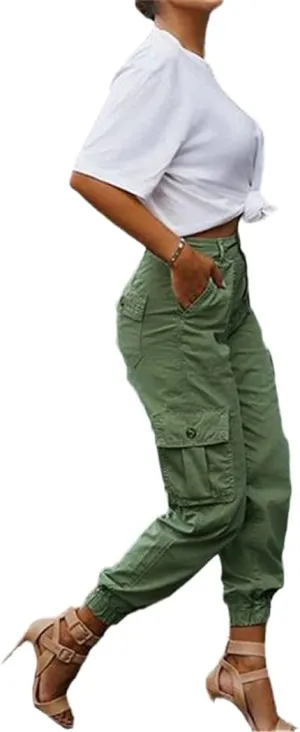 Casual Cargo Stacked Pants, Women Spring Autumn High Waist Harem Pants, Pocket Sweat Pants Jogger Trousers