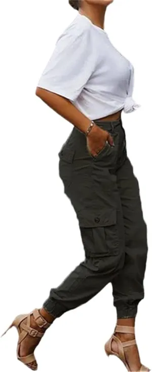 Casual Cargo Stacked Pants, Women Spring Autumn High Waist Harem Pants, Pocket Sweat Pants Jogger Trousers