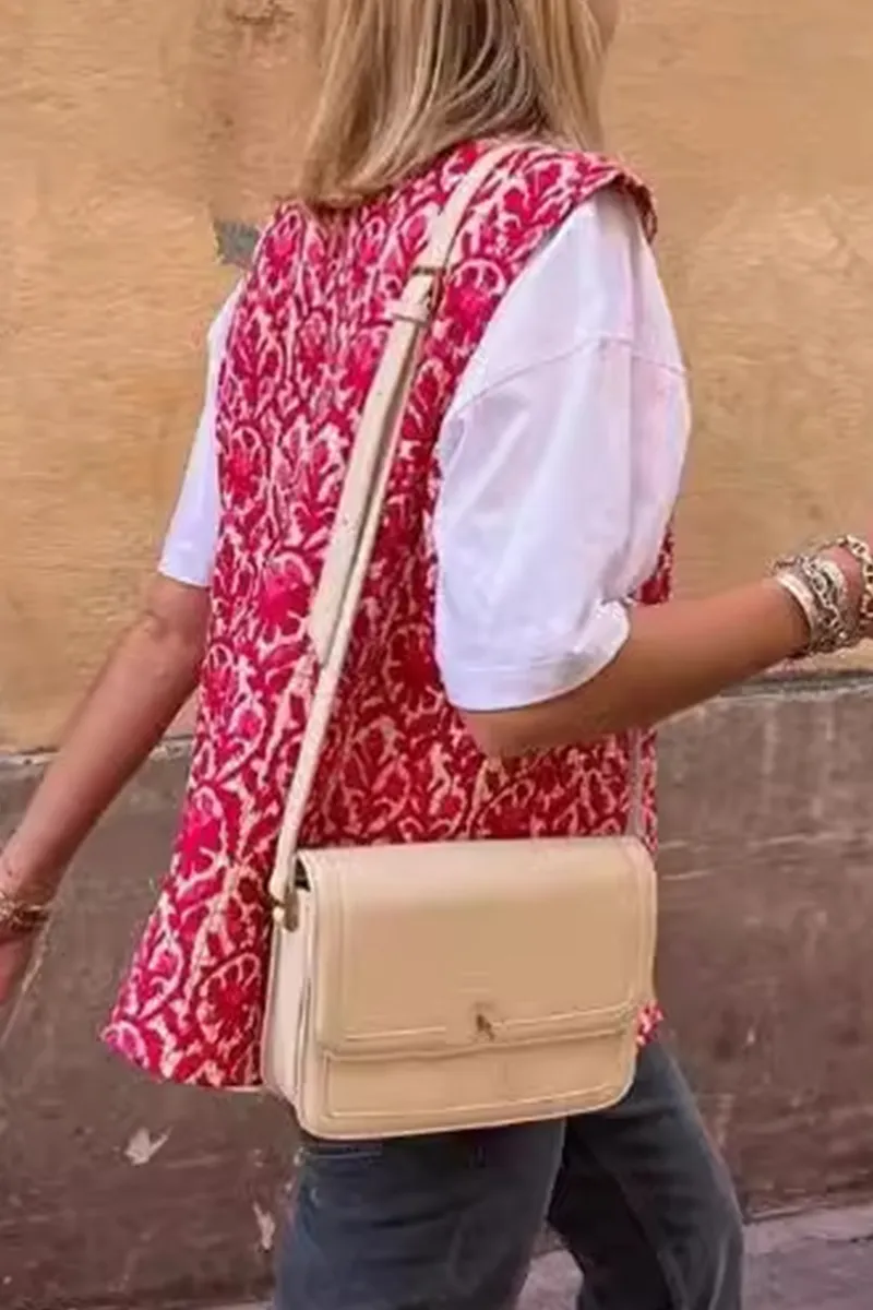Casual Geometric Print Patchwork Vests