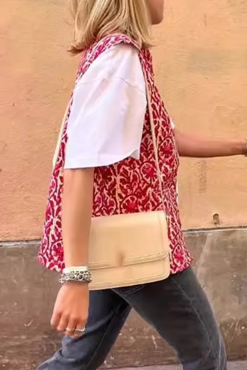 Casual Geometric Print Patchwork Vests