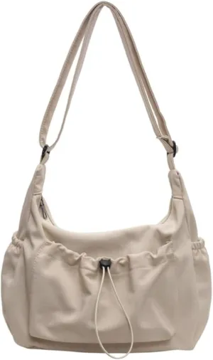 Casual Nylon Crossbody Bags Lightweight Aesthetic Hobo Bag Large Capacity Solid Preppy Crescent Bag Cute Travel Shoulder Bag (White)