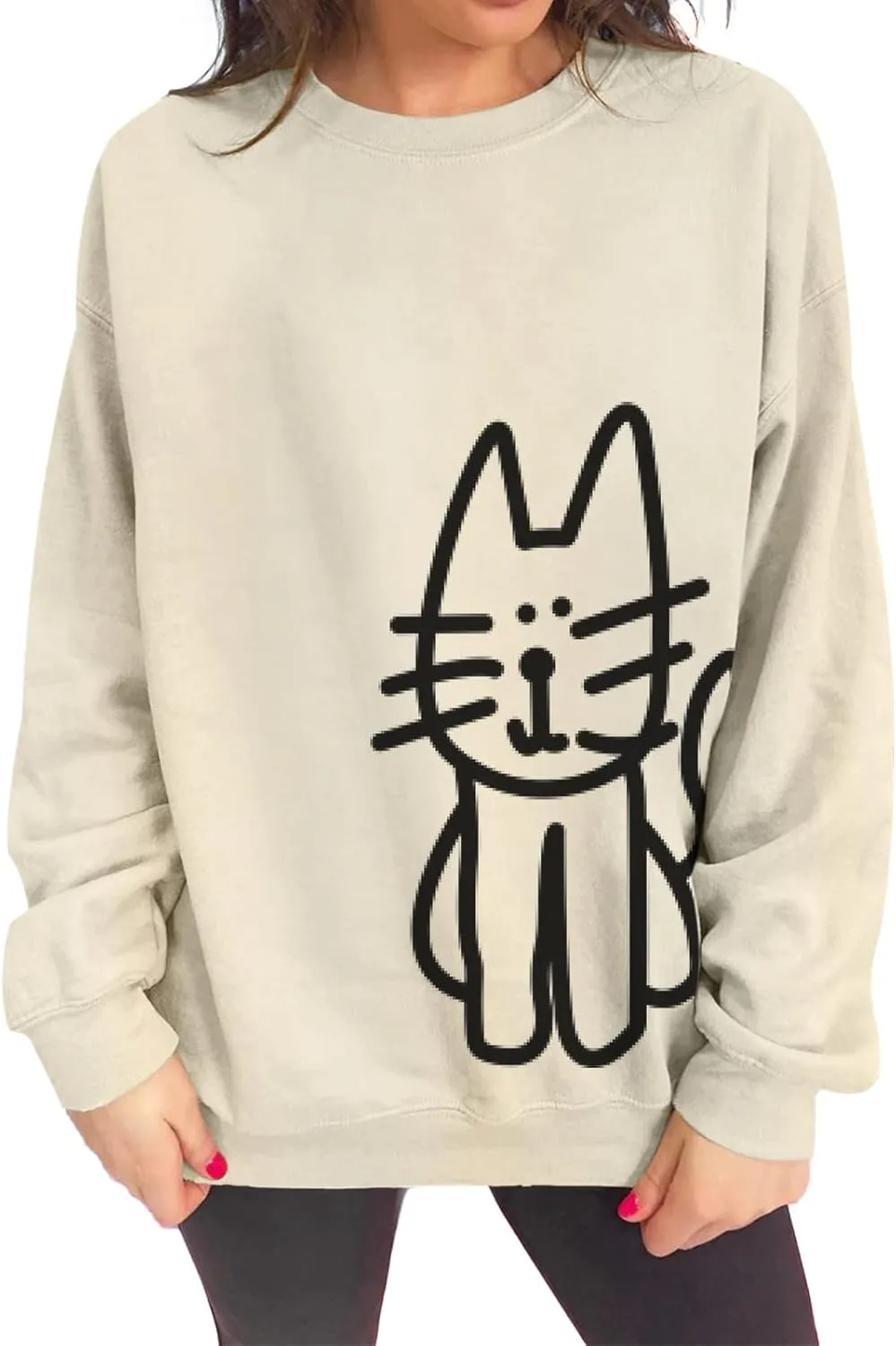 Cat Sweatshirts for Women Graphic Oversized Sweatshirt Funny Long Sleeve Shirt Cute Pullover Fleece Hoodie Tops