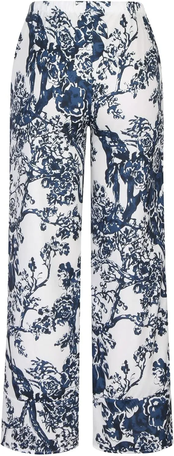 Ceboyel Women Hawaii Linen Capris Pants Wide Leg Relax Fit Palazzo Pants Summer Casual Sweatpants Trousers Boho Outfits