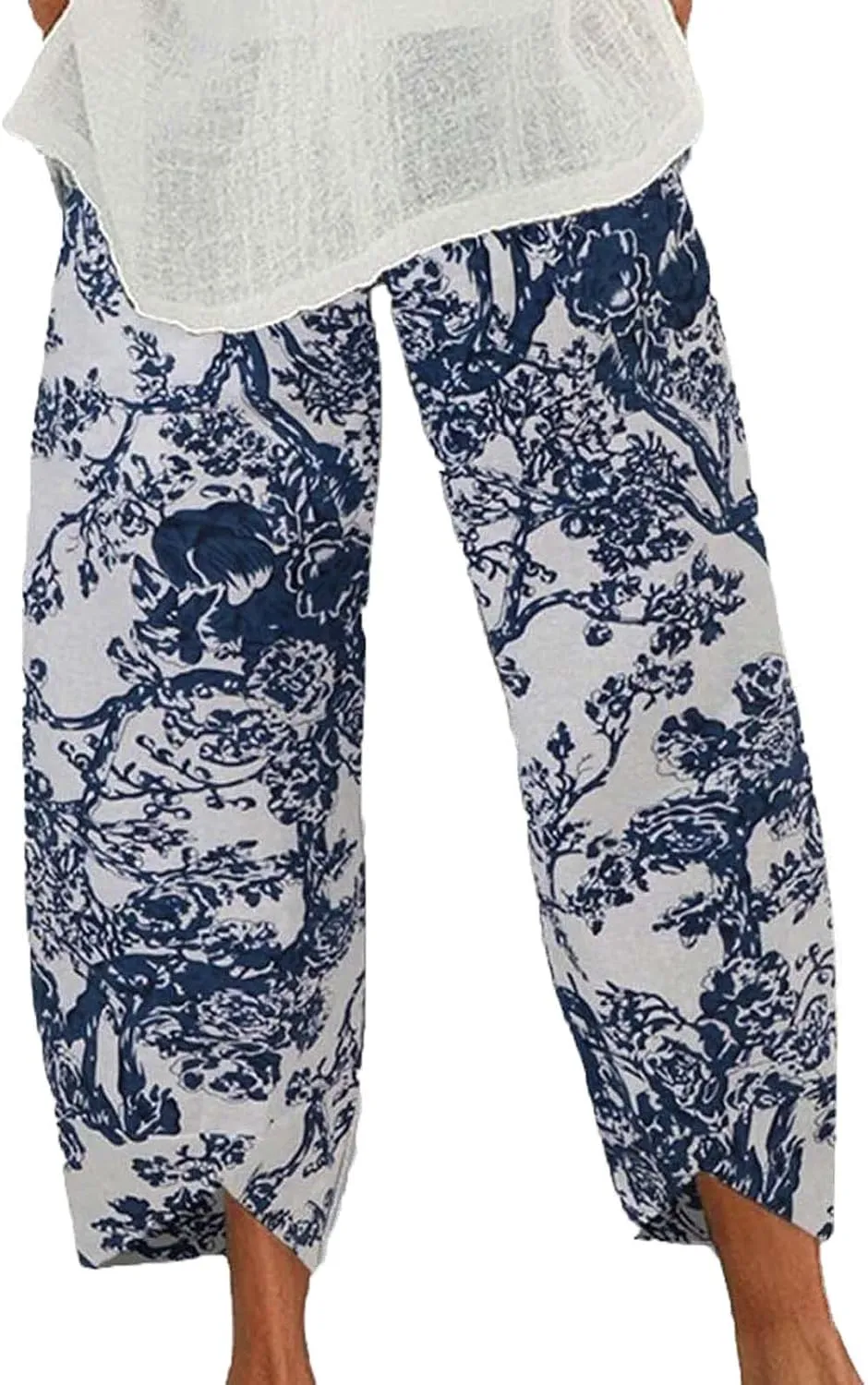 Ceboyel Women Hawaii Linen Capris Pants Wide Leg Relax Fit Palazzo Pants Summer Casual Sweatpants Trousers Boho Outfits