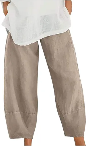 Ceboyel Women's Boho Casual Linen Pants Wide Leg Capri Pants Relax Fit Cute Baggy Pants Summer Beach Lounge Trousers 2023