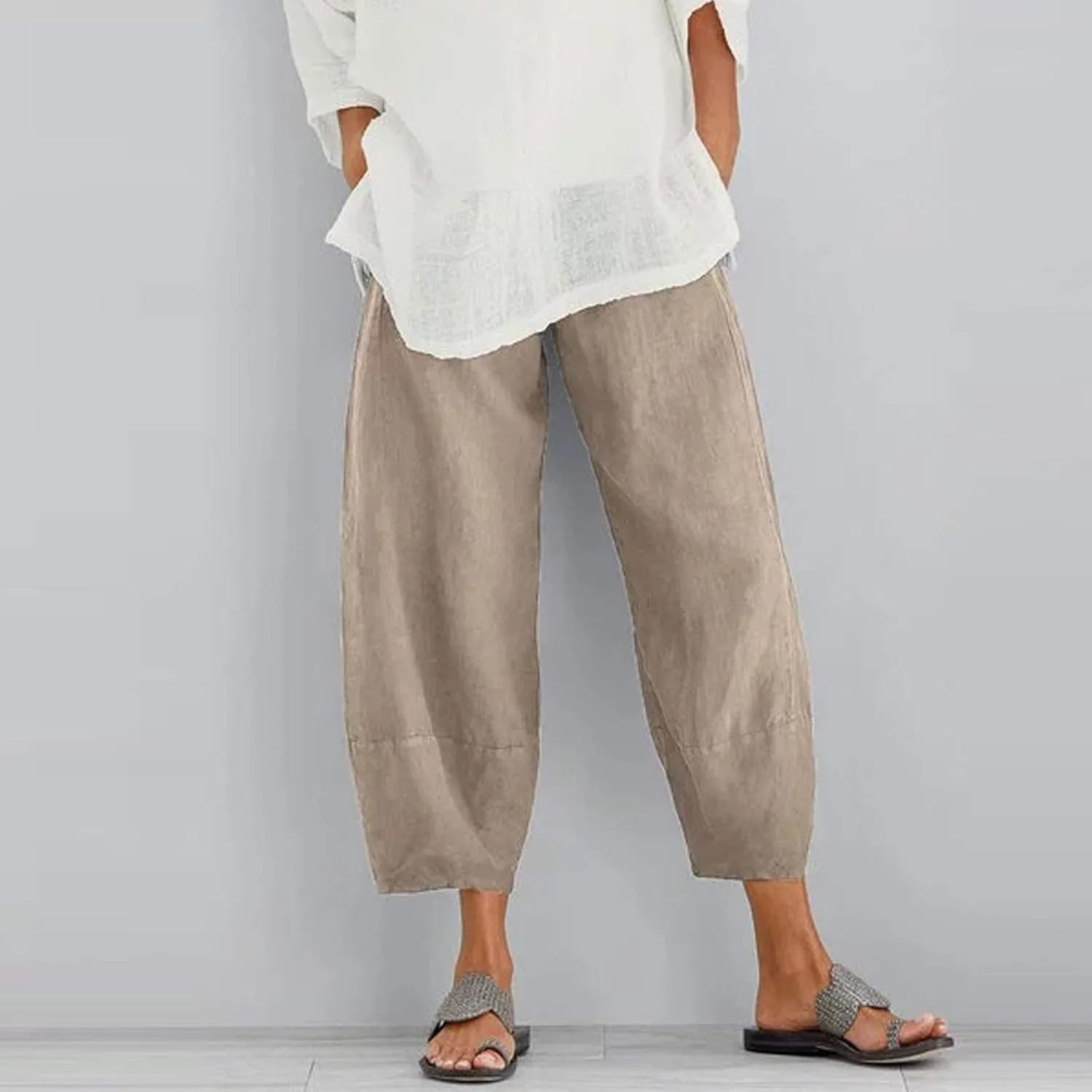 Ceboyel Women's Boho Casual Linen Pants Wide Leg Capri Pants Relax Fit Cute Baggy Pants Summer Beach Lounge Trousers 2023