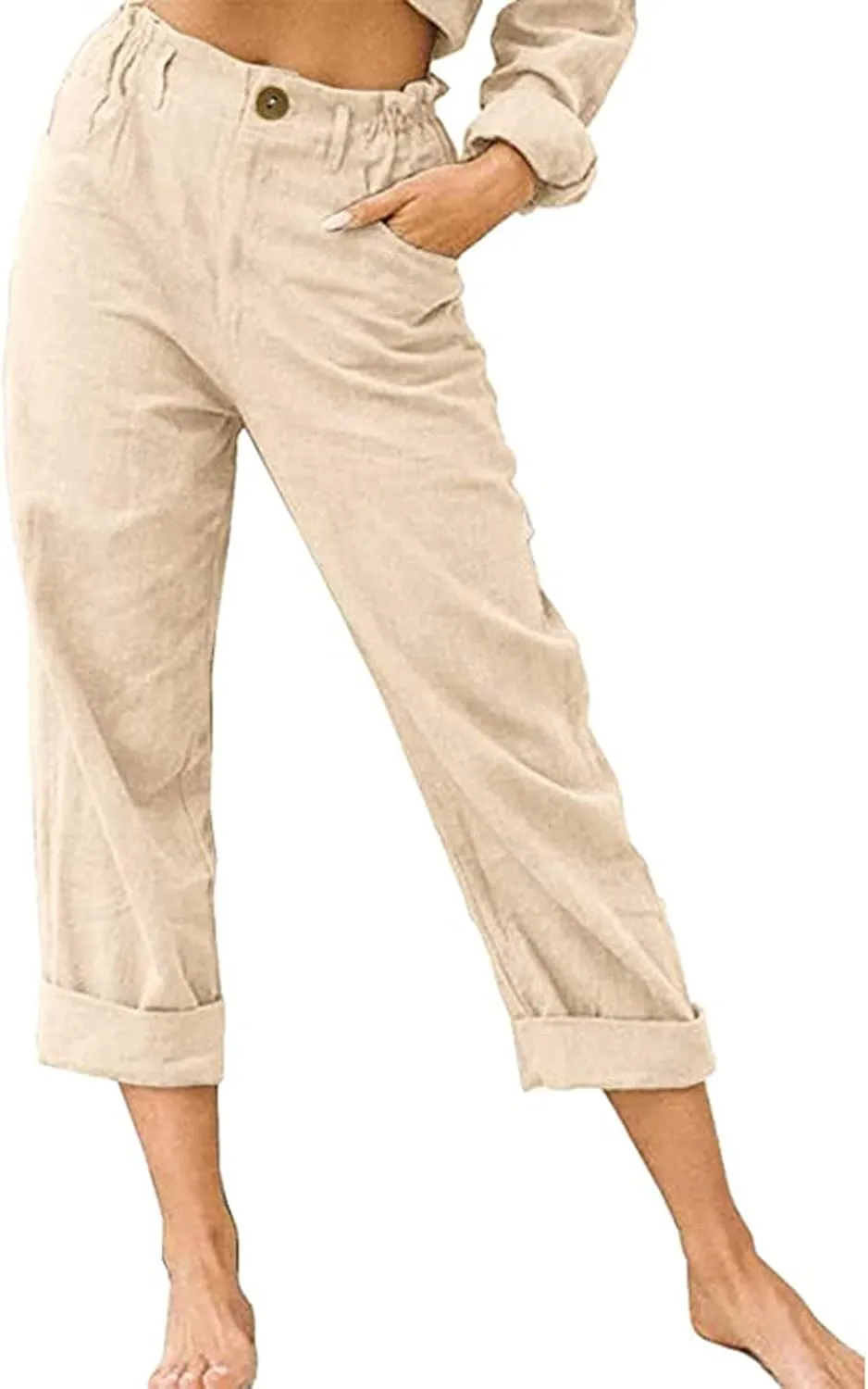 Ceboyel Women's Cotton Linen Capris Pants Straight Wide Leg Pants Summer Baggy Trouser Causal Relax Fit Trendy Outfits 2023