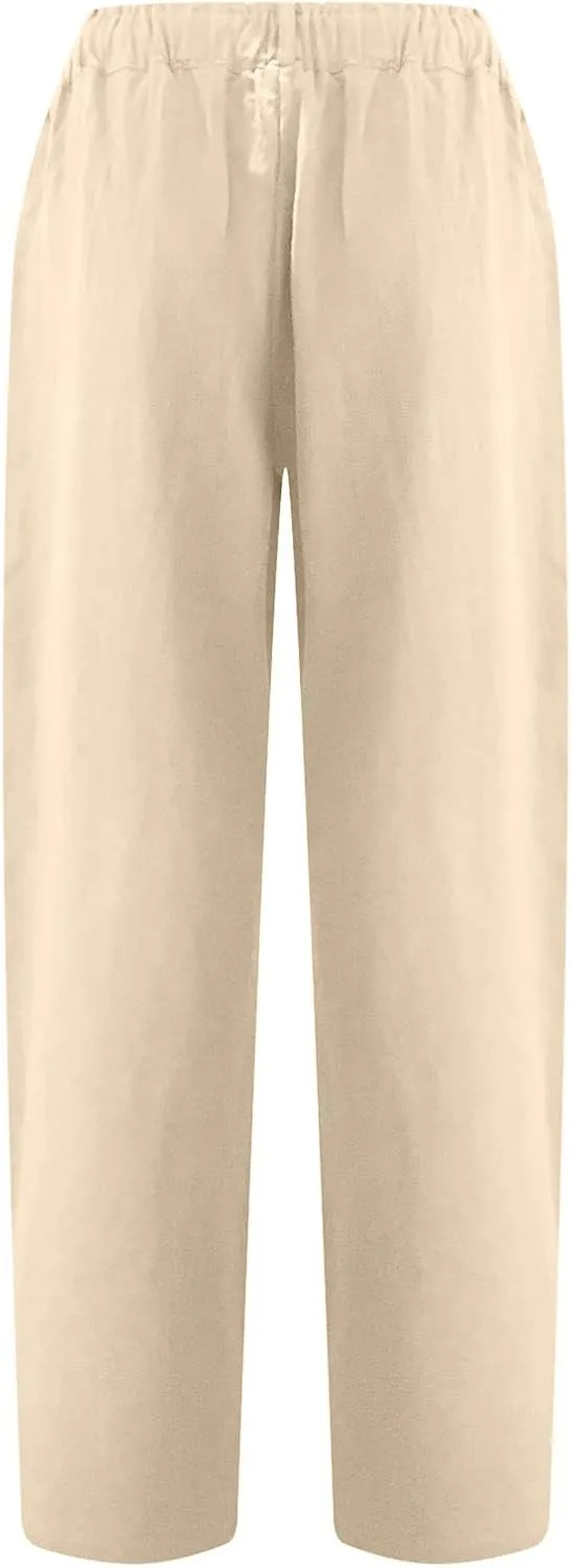 Ceboyel Women's Cotton Linen Capris Pants Straight Wide Leg Pants Summer Baggy Trouser Causal Relax Fit Trendy Outfits 2023