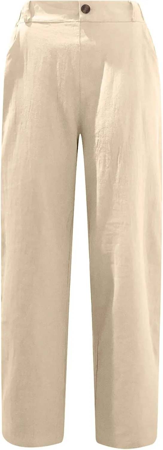 Ceboyel Women's Cotton Linen Capris Pants Straight Wide Leg Pants Summer Baggy Trouser Causal Relax Fit Trendy Outfits 2023