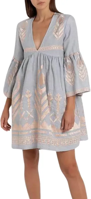 CHARTOU Women's V Neck Ruffle 3/4 Sleeve Babydoll Mini Dress Boho Beach Floral Summer Dress