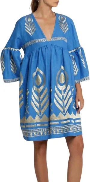 CHARTOU Women's V Neck Ruffle 3/4 Sleeve Babydoll Mini Dress Boho Beach Floral Summer Dress