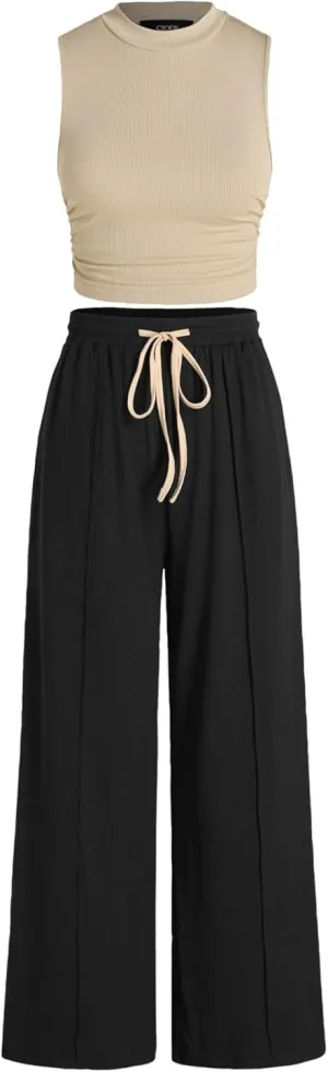 CIDER 2 Piece Sets for Women Summer Tracksuit Sleeveless Tank Tops & Wide Leg Pants Mactching Sets