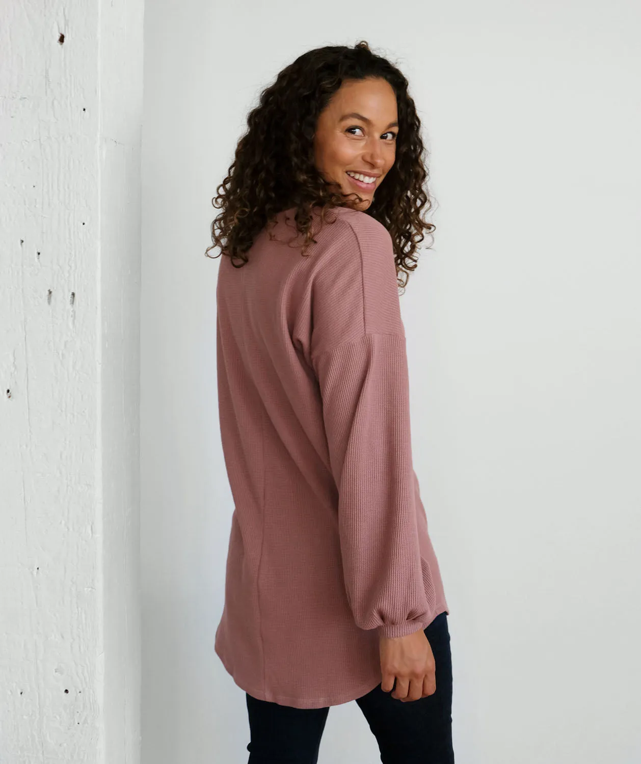 CLAUDE waffle knit tunic in Desert Pink