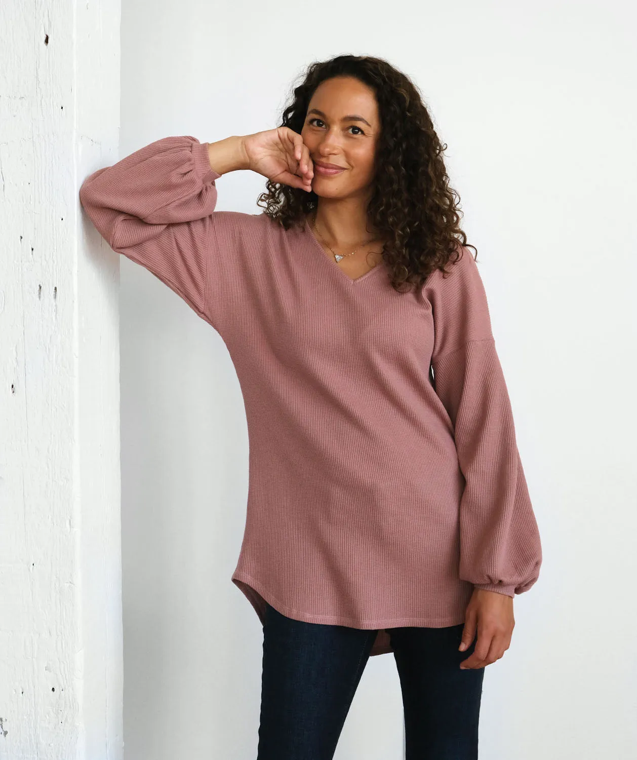 CLAUDE waffle knit tunic in Desert Pink